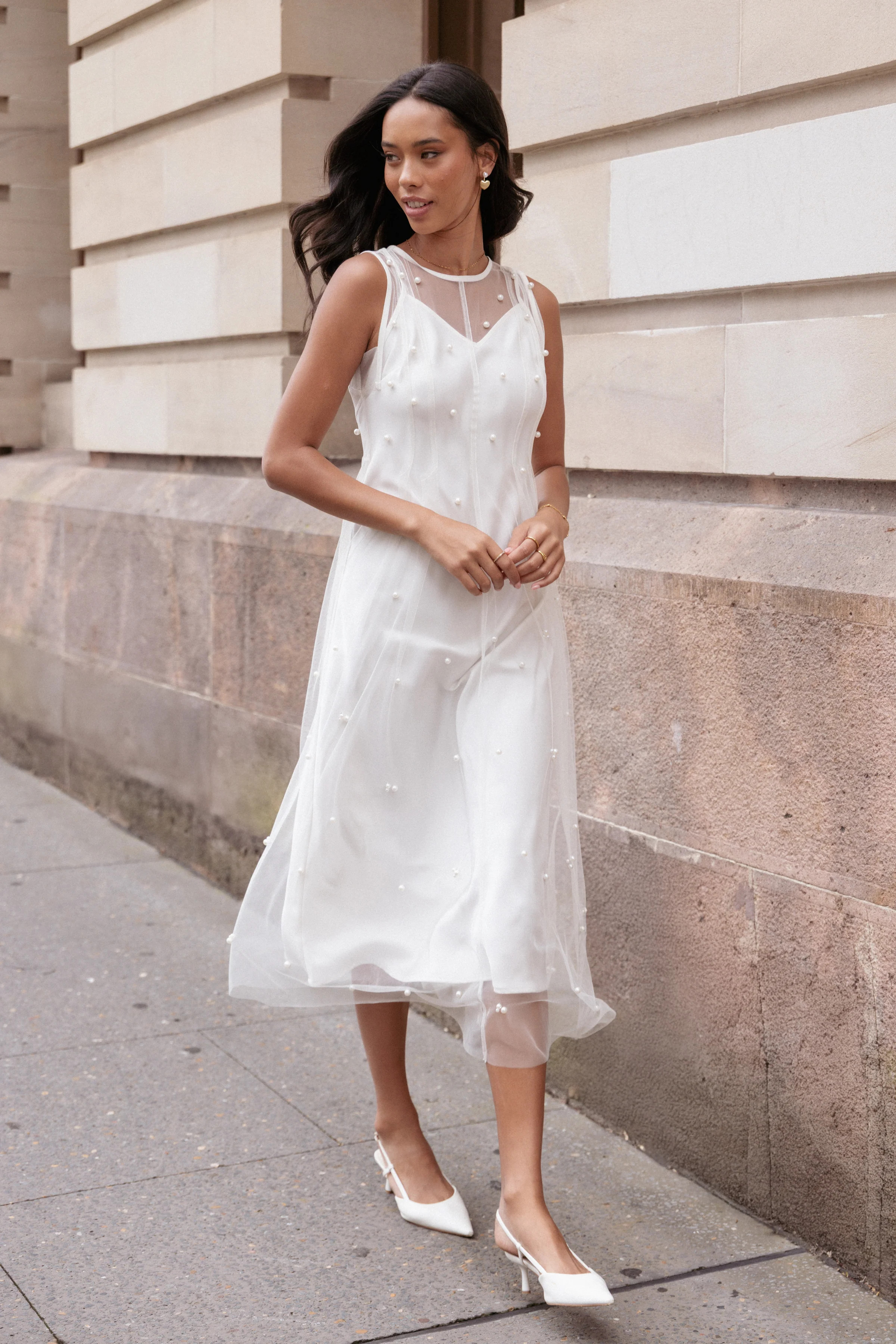 Yulia Pearl Midi Dress - Ecru | Petal & Pup (US)