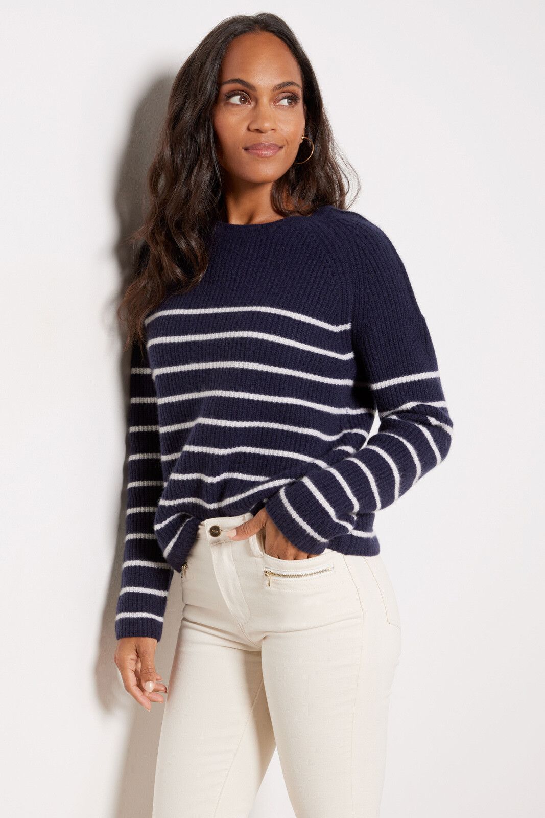 Campbell Cashmere Stripe Pullover | EVEREVE