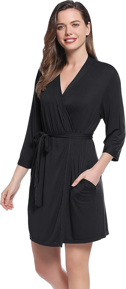 Lightweight Travel Jersey Robe Bamboo Viscose Short Thin Bathrobe for Women | Amazon (US)