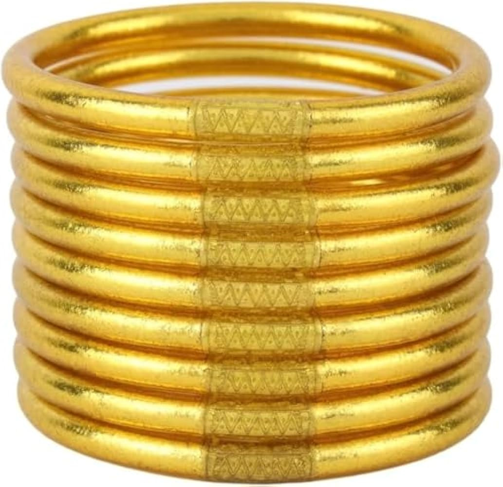 Metallic Gold Silicone Bangle Bracelet Set - 9 Pack Soft Touch Stretch Bracelets for Women - Hypo... | Amazon (US)