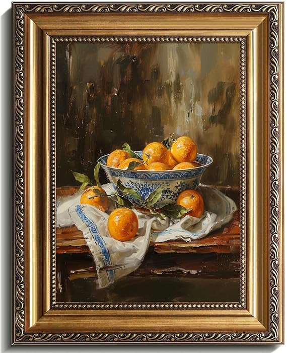 Vintage Gold Framed Wall Art Moody Oranges Painting, Vintage Fruit Still Life Kitchen Home Decor ... | Amazon (US)