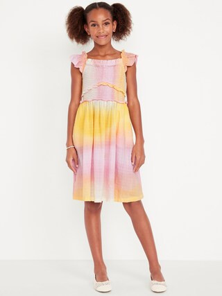 Printed Flutter-Sleeve Smocked Fit and Flare Dress for Girls | Old Navy (US)