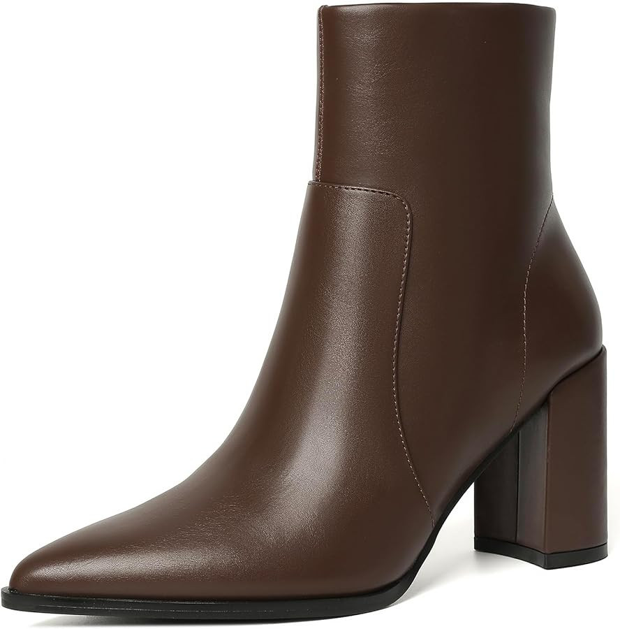 Susanny Ankle Boots for Women Chunky High Heel Warm Boot Mid Calf Chelsea Booties Leather Suede F... | Amazon (US)