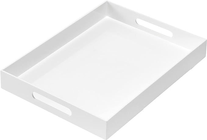 MUKEEN Glossy White Sturdy Acrylic Serving Tray with Handles 12x16 Inch -Spill Proof- Decorative ... | Amazon (US)