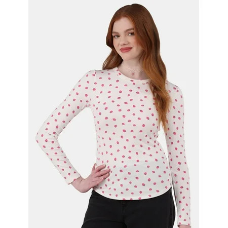 No Boundaries Crewneck Ribbed Tee with Long-Sleeves Women s and Women’s Plus | Walmart (US)