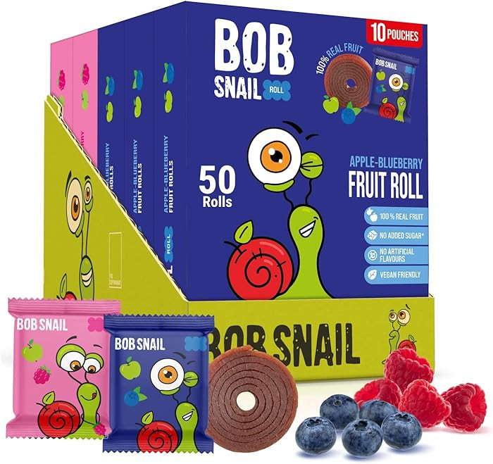Bob Snail Fruit Roll Ups – 50 Natural Fruit Snacks (Blueberry & Raspberry), Vegan, No Added Sug... | Amazon (US)