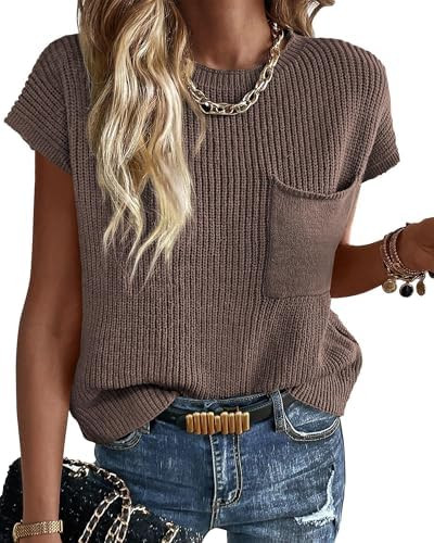 KIRUNDO Spring Summer Short Sleeve Sweater for Women 2026 Casual Sweater Vest Cotton Knit Pullove... | Amazon (US)