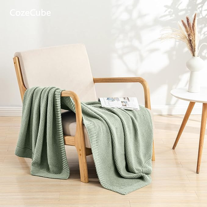 CozeCube Sage Green Throw Blanket for Couch, Soft Cozy Cable Knit Throw for Bed Sofa Living Room,... | Amazon (US)