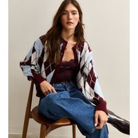 Women's Blue Argyle Knit Crew Neck Cardigan New Look | New Look (UK)