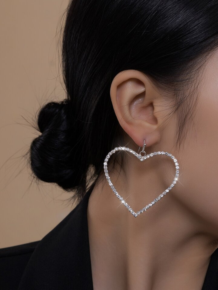1pair Valentine's Day Big Heart Design Sparkling Rhinestone Earrings, Perfect For Parties, Banquets, Weddings Valentines | SHEIN