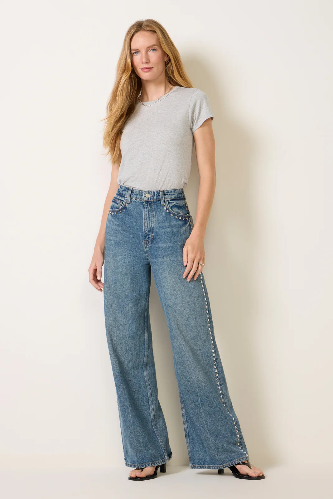 REFORMATION Women's Cary High Rise Slouchy Wide Leg Jeans, Size 32, Chesapeakestudded Blue | Evereve