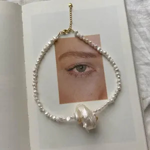 Pearl Shell Necklace: Freshwater Pearls, Pleated Gold Chain | Etsy (US)