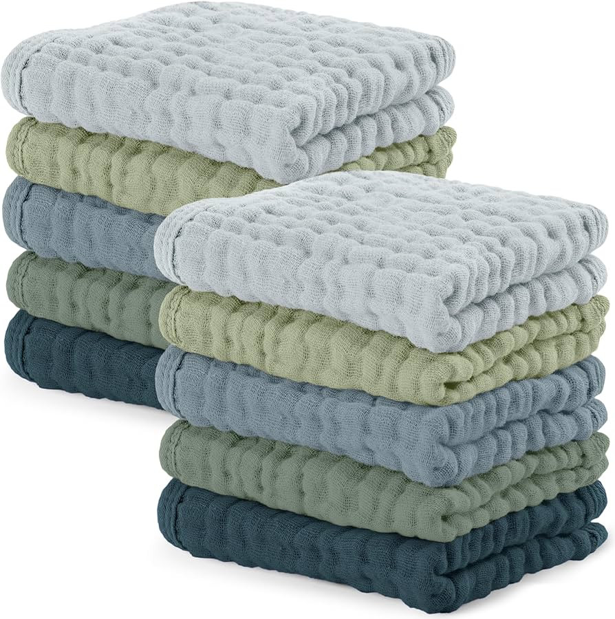 Comfy Cubs Muslin Baby Washcloths 10 Pack - Soft 6-Layer Cotton Wash Cloths for Sensitive Skin - ... | Amazon (US)