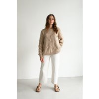 Beige Sweater ""Wheat"", Hand Knitted Cotton Oversized Pullover With Embrodery | Etsy (US)