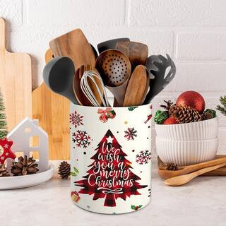 6.3 in. Christmas Kitchen Decor Ceramic Utensil Holder, Xmas Ceramic Utensils Crock for Kitchen Decorations | The Home Depot