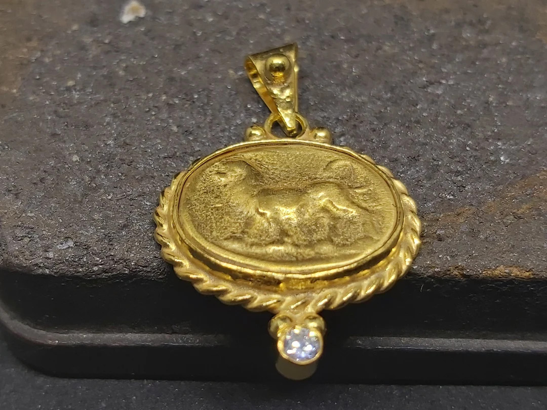 Intaglio Roman Coin Pendant Solid Sterling Signet Handmade Pendant 24K Gold Over Minimalist Penda... | Etsy (US)