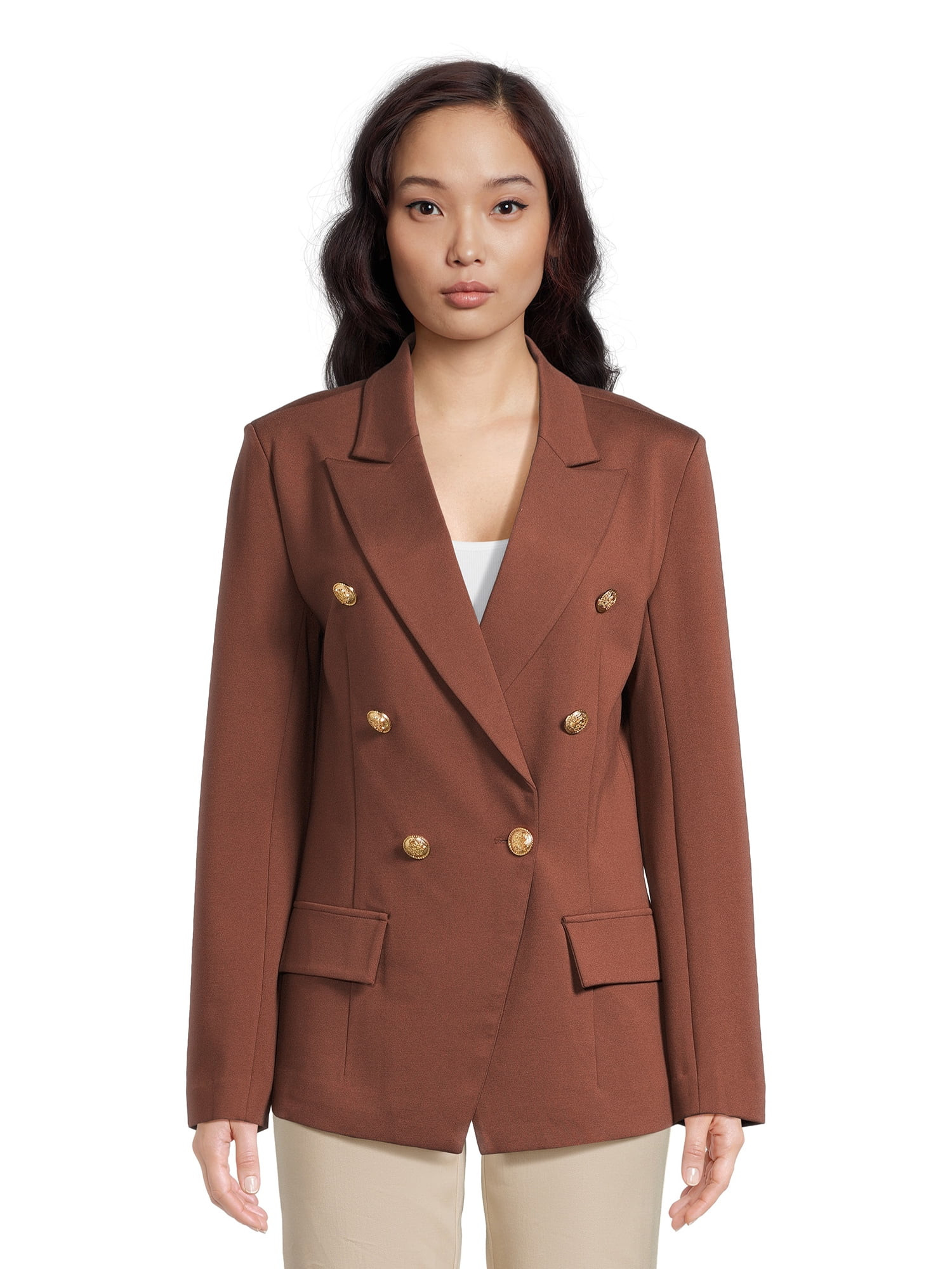 Attitude Unknown Women's Metallic Button Solid Ponte Blazer, Sizes XS-XL | Walmart (US)