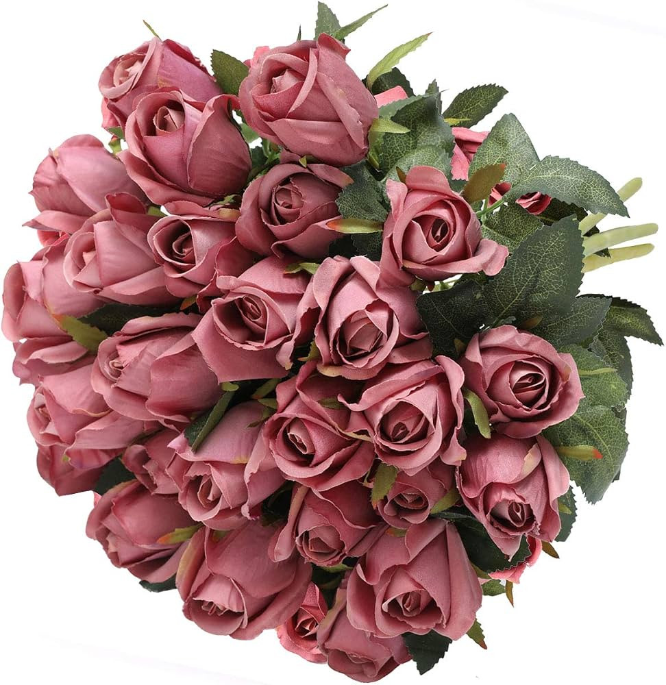 Hawesome 3 racimos de rosas artificiales de seda con brotes realistas para decoración de bodas, ... | Amazon (US)