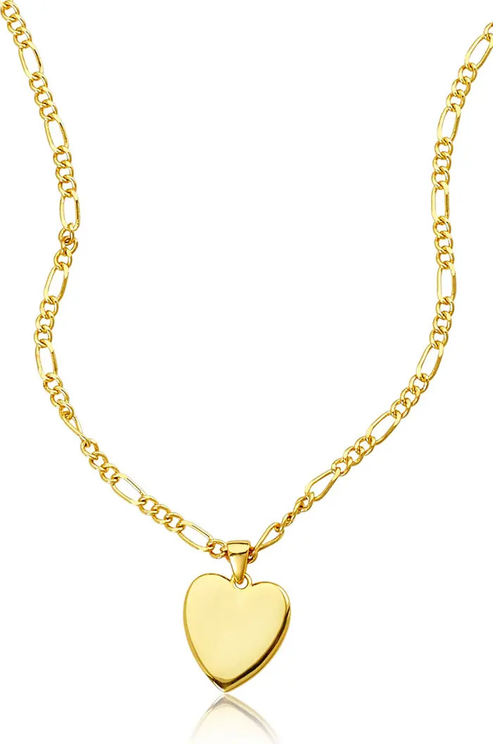 14K Gold Plated Figaro Chain Heart Pendant Necklace | Nordstrom Rack