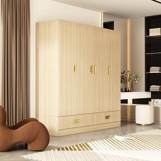 Light Natural Wood 63 in. W 4-Door Big Wardrobe Armoires with Hanging Rod, 2-Drawers, Storage She... | The Home Depot
