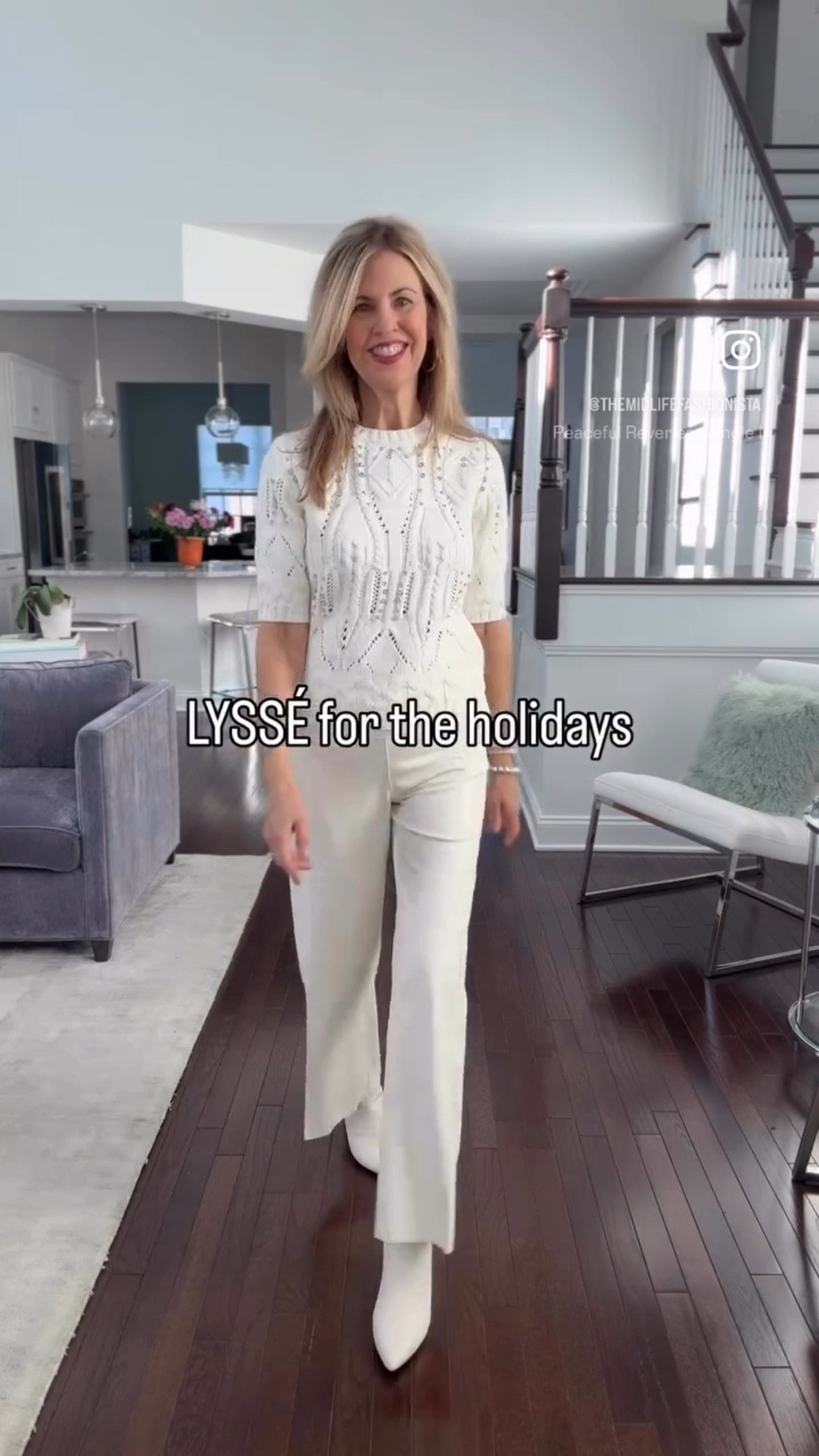 I have to wear a winter white outfit for an @uncommonthreadsboutique staff photo on Wednesday and this look from @lyssenewyork will be perfect! ❄️🤍❄️🤍
#lyssepartner 

🛑But wait for the second look too! It’s  equally as good!

Both pants have elastic waist so I can have extra dessert! 😂

The first sweater has the most gorgeous rhinestone embellishment—and it’s not itchy!

The metallic shirt is incredibly soft and comfortable. You can even wear it open as a jacket!



#holidaylook #holidayoutfits #holidaystyles 

#LTKOver40 #LTKHoliday #LTKSeasonal