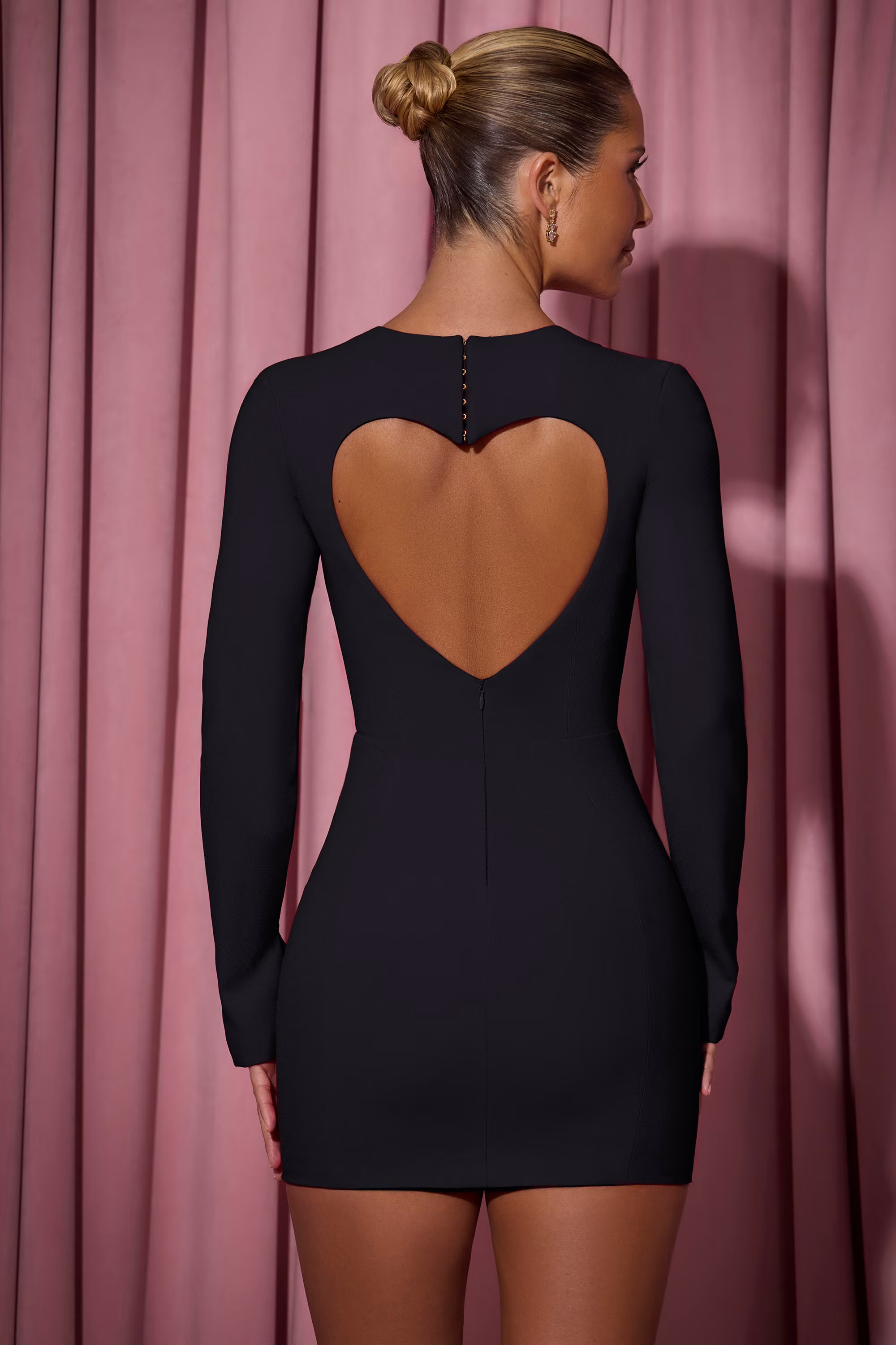 Cut-Out Heart-Detail Bodycon Mini Dress in Black | Oh Polly