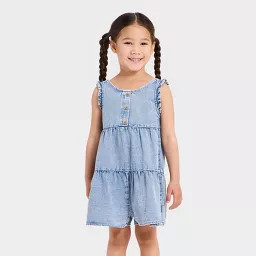 Toddler Girls' Denim Romper - Cat & Jack™ Blue 3T | Target