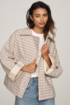 Jerry 100% Cotton Reversible Crop Trench Coat Jacket | Anthropologie (US)