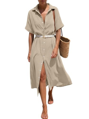 LILLUSORY Summer Long Shirt Dresses for Women 2026 Beach Vacation Outfits Casual Button Down Shor... | Amazon (US)