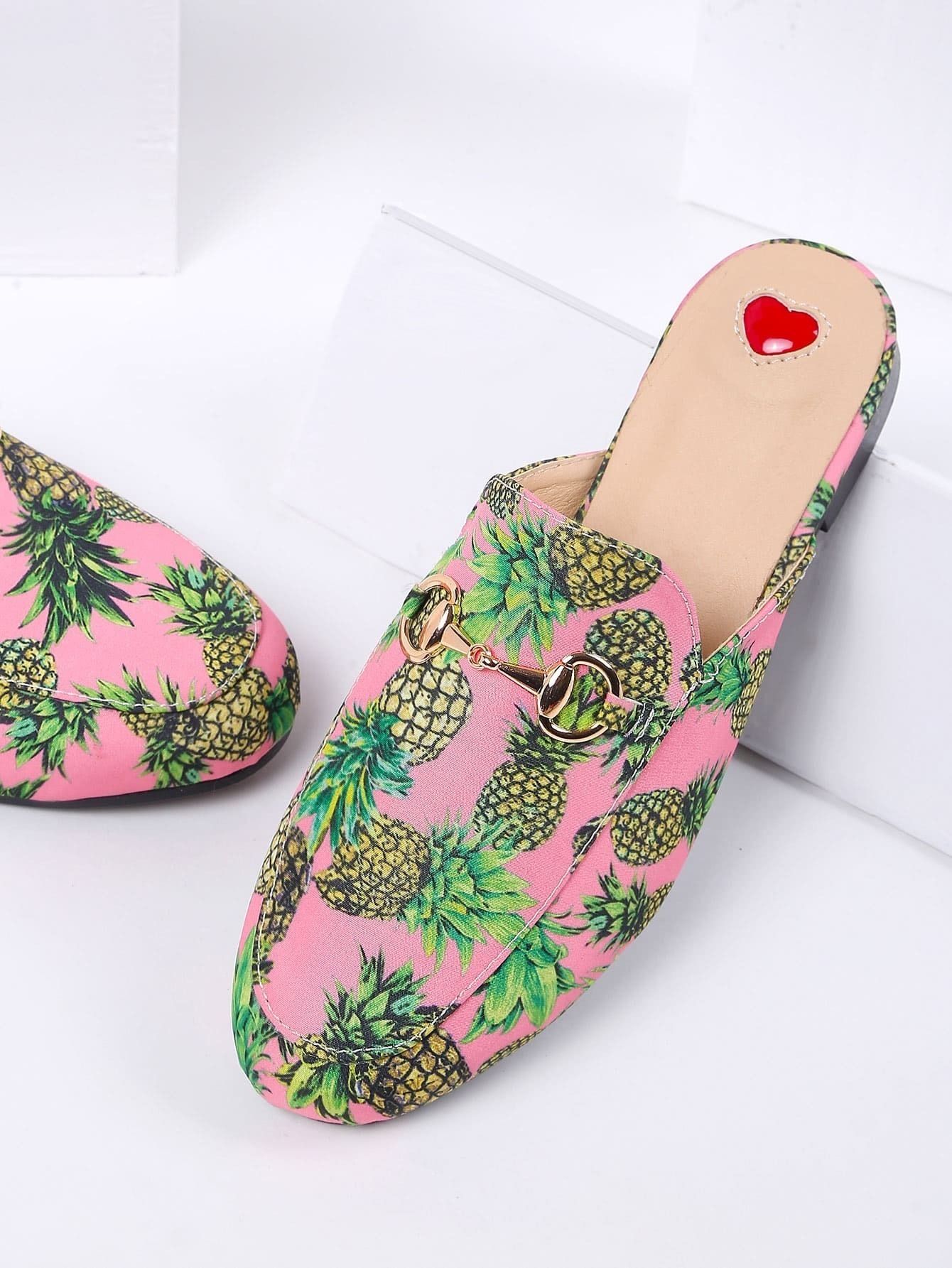 Pink Pineapple Print Flat Slippers | ROMWE