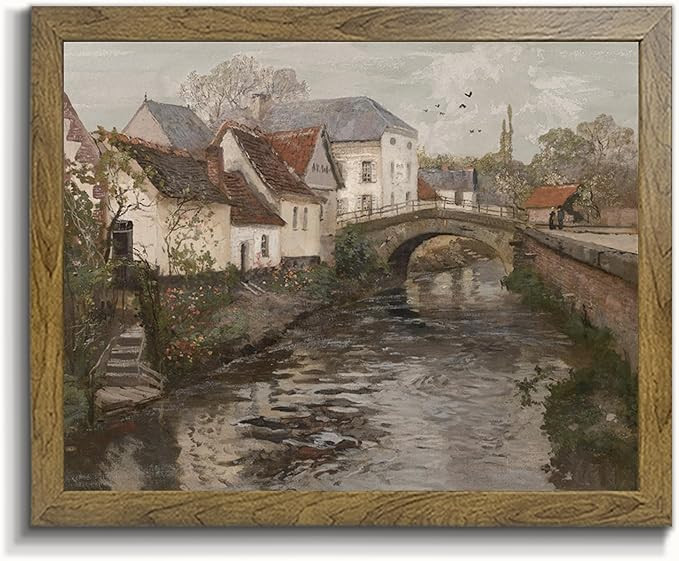 vintage Country Painting - Rustic European Village Print, Framed Canvas Prints Wall Art Home Deco... | Amazon (US)
