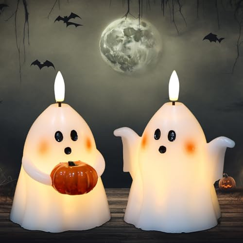 DRomance Halloween Ghost Flameless Candles with Timer Hand-Painted Pumpkin | Amazon (US)