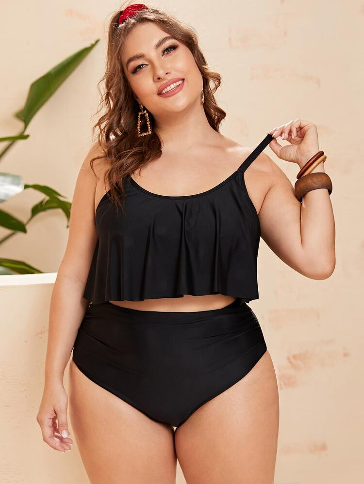 Plus Ruffle High Waisted Bikini Swimsuit | SHEIN