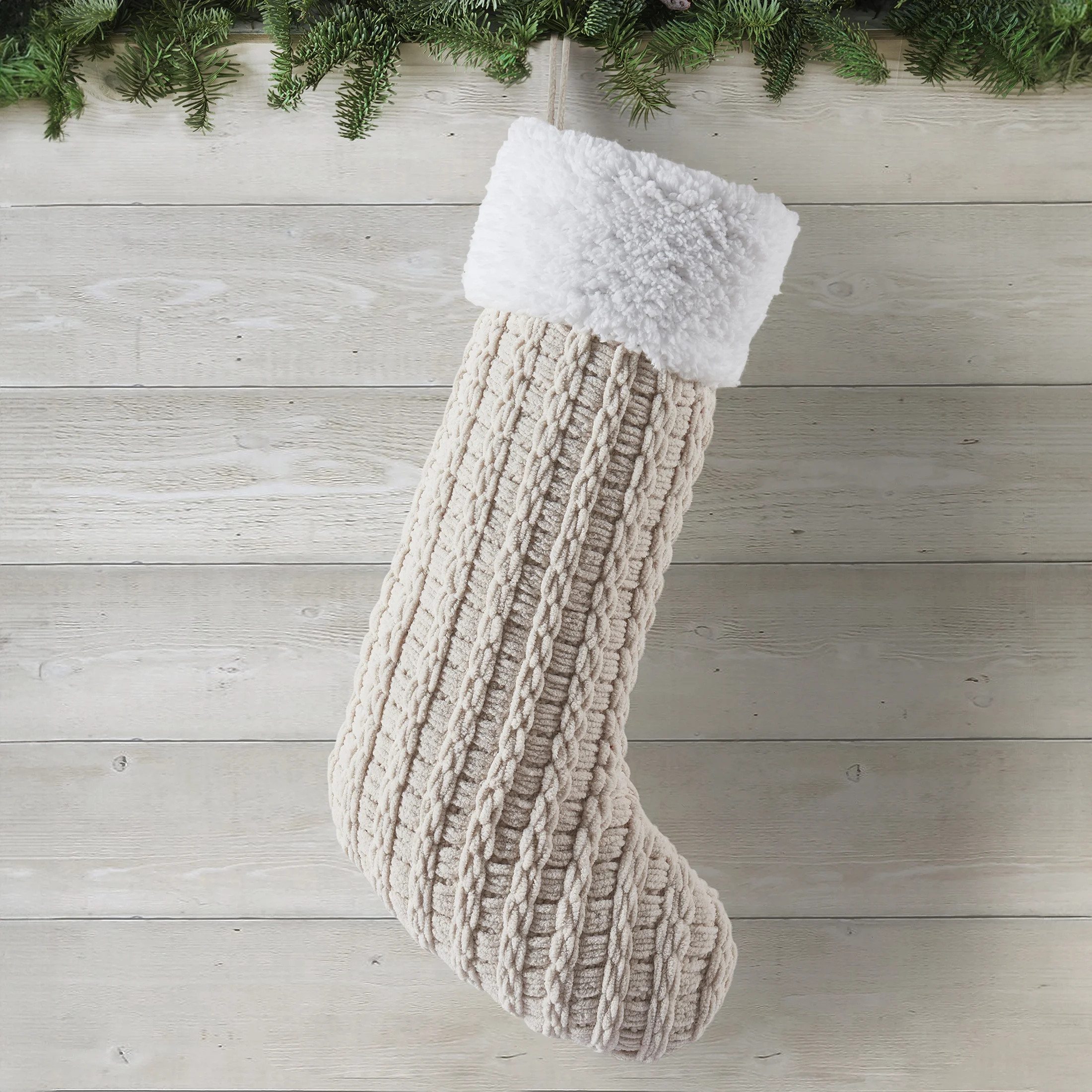 My Texas House Charlotte Grey Chenille Basketweave Christmas Stocking, 20" x 10" - Walmart.com | Walmart (US)