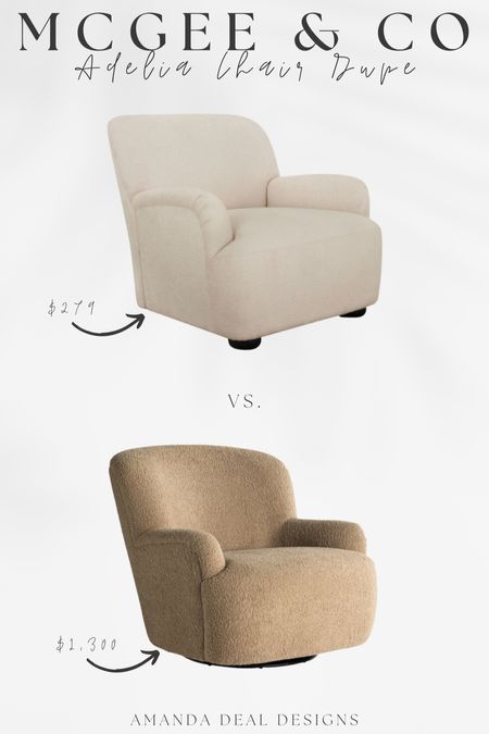 McGee & Co - Adelia Chair Dupe! $279 vs. $1,300! 

Find more content on Instagram @amandadealdesigns for more sources and daily finds from crate & barrel, CB2, Amber Lewis, Loloi, west elm, pottery barn, rejuvenation, William & Sonoma, amazon, shady lady tree, interior design, home decor, studio mcgee x target, bedroom furniture, living room, bedroom, bedroom styling, restoration hardware, end table, side table, framed art, vintage art, wall decor, area rugs, runners, vintage rug, target finds, sale alert, tj maxx, Marshall’s, home goods, table lamps, threshold, target, wayfair finds, Turkish pillow, Turkish rug, sofa, couch, dining room, high end look for less, kirkland’s, Ballard designs, wayfair, high end look for less, studio mcgee, mcgee and co, target, world market, sofas, loveseat, bench, magnolia, joanna gaines, pillows, pb, pottery barn, nightstand, throw blanket, target, joanna gaines, hearth & hand, floor lamp, world market, faux olive tree, throw pillow, lumbar pillows, arch mirror, brass mirror, floor mirror, designer dupe, counter stools, barstools, coffee table, nightstands, console table, sofa table, dining table, dining chairs, arm chairs, dresser, chest of drawers, Kathy kuo, LuLu and Georgia, Christmas decor, Xmas decorations, holiday, Christmas Eve, NYE, organic, modern, earthy, moody

#LTKstyletip #LTKhome #LTKsalealert