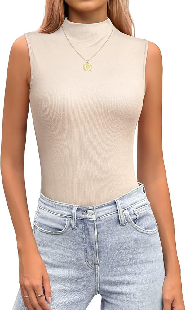 JUSTFASHIONNOW Mock Turtleneck Sleeveless Tops Stretchy Relax Fit Casual 2026 Summer Layer Tank T... | Amazon (US)