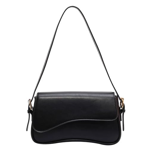 Trendy Y2K Vegan Leather Shoulder Bag for Women - Hobo Handbag, Clutch & Saddle Bag with Removable Strap (Black) | Amazon (US)