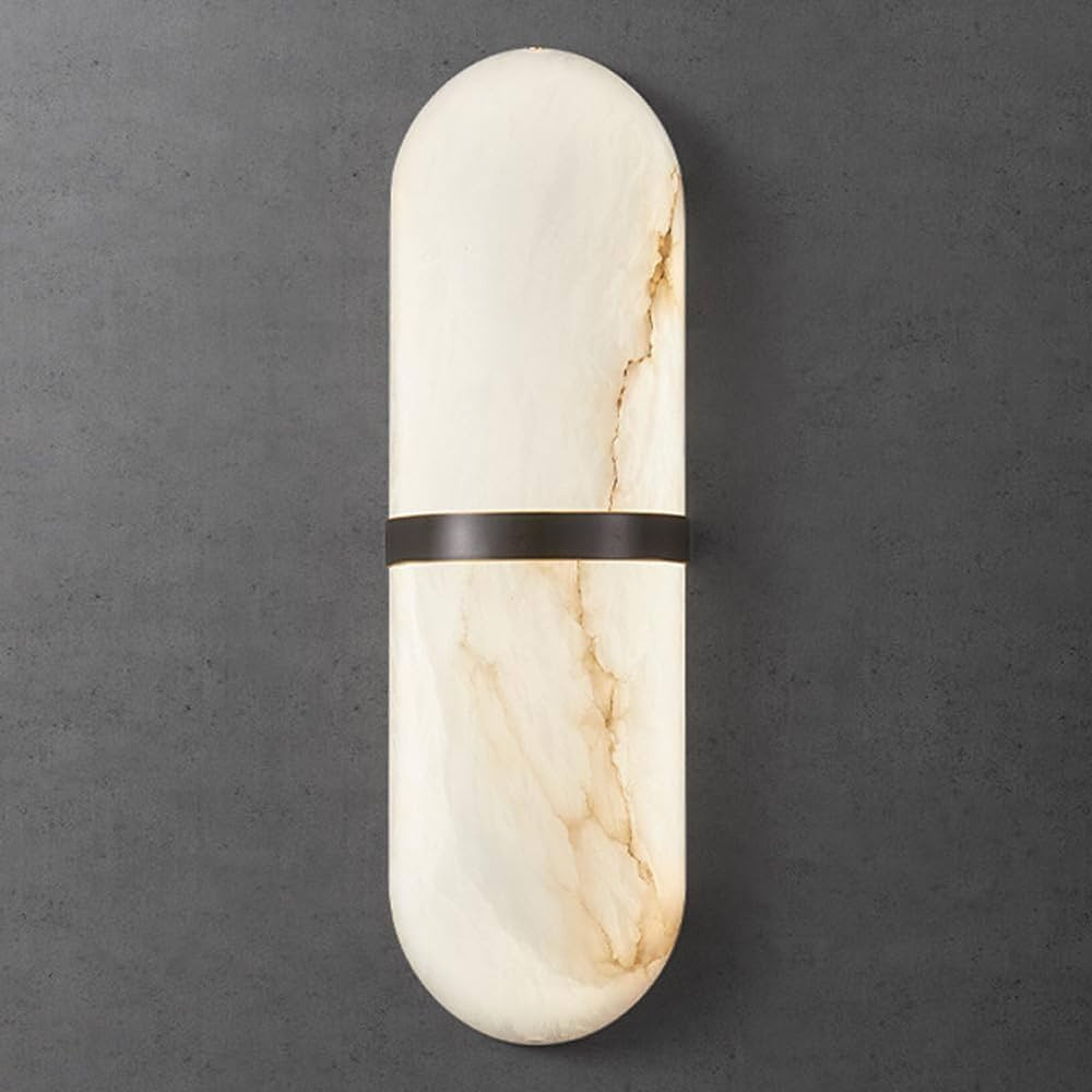 Alabaster Wall Sconce Natural Marble Wall Light Fixture with Brass Finish Oval Stone Wall Lamp with LED Dimming for Bathroom Vanity Living Room Bedroom Kitchen and D,Black | Amazon (US)