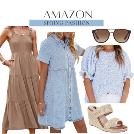 Amazon spring fashion includes floral blouse, denim dress, tiered dress, wedge shoes, and sunglasses.

Amazon fashion, spring dress, spring outfit finds, casual dress

#LTKfindsunder50 #LTKshoecrush #LTKstyletip