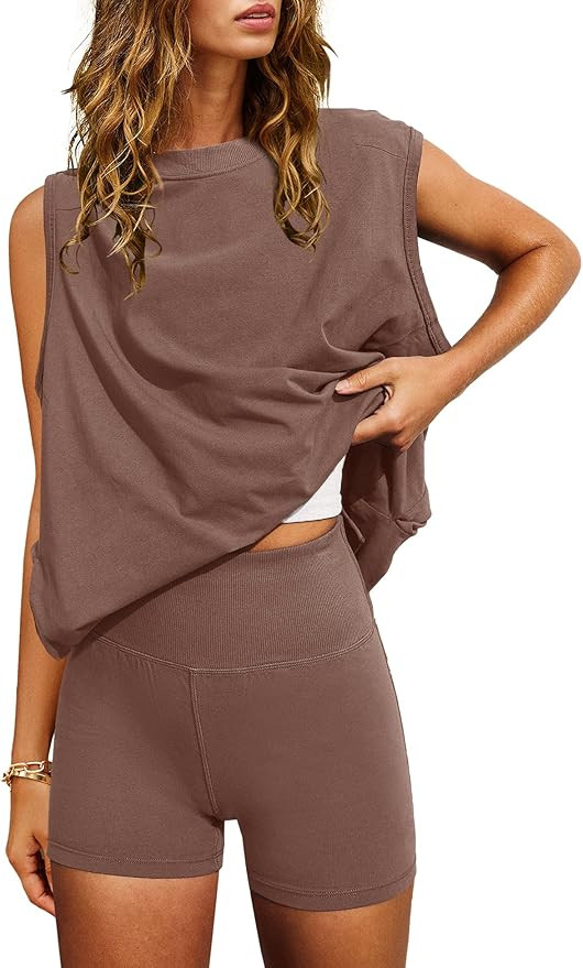 Nirovien Womens 2 Piece Lounge Set Two Piece Matching Set Workout Short Sets Tunic Tops High Wais... | Amazon (US)