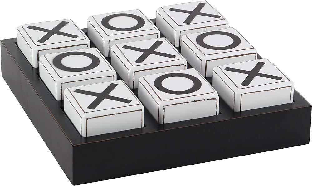 Deco 79 Wood Tic Tac Toe Game Set with White Block Pieces, 14" x 14" x 4", Black | Amazon (US)