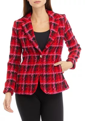 T TAHARI Women's Plaid Tweed One Button Blazer | Belk