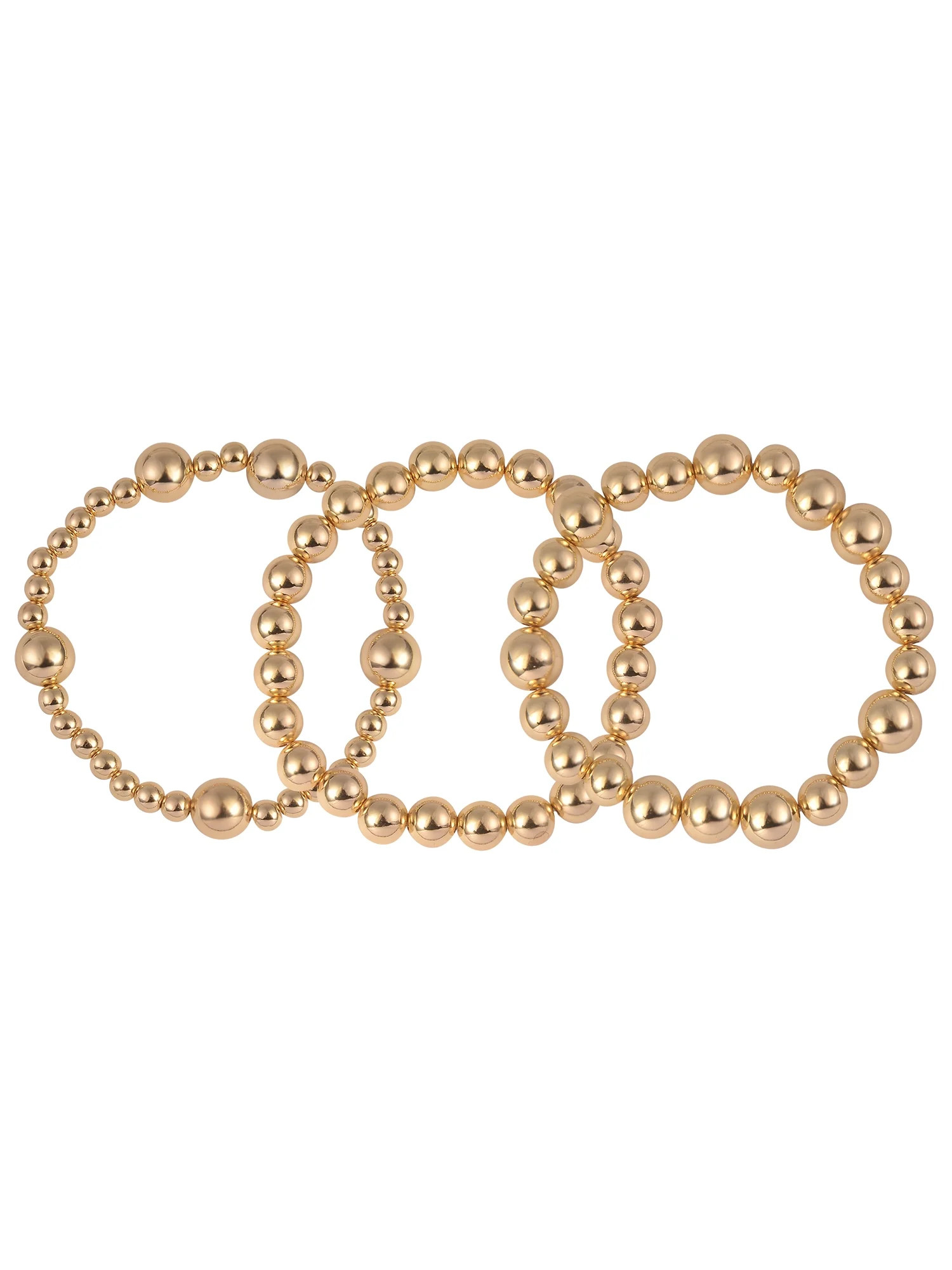 Time and Tru Adult Female Gold-Tone Textured Cast 3pc Stretch Bracelet Set | Walmart (US)