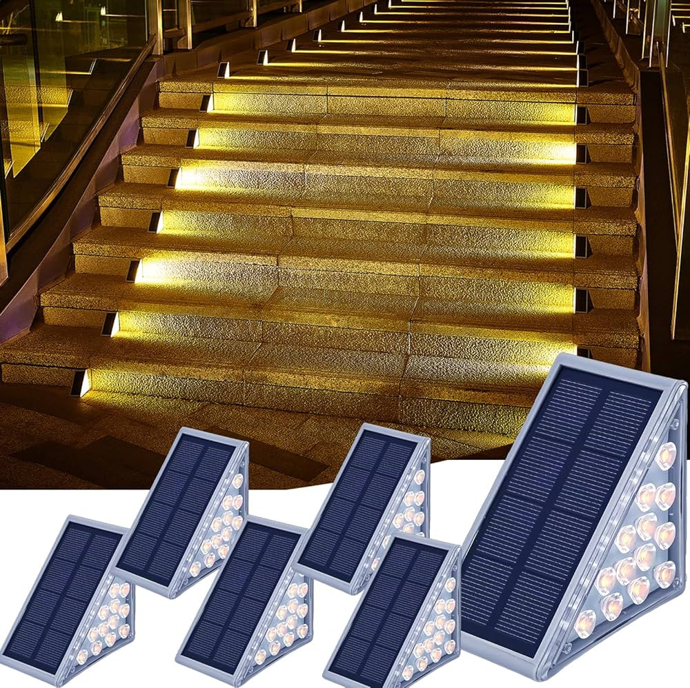 LED Solar Stair Light Wireless Step Light Automatic on/Off IP67 Waterproof Deck Light Warm White ... | Amazon (US)