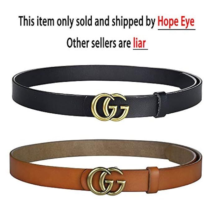 Fashion G-Style Gold Buckle Unisex Cowhide Leather Belt Vintage Thin Dress Belts For Jeans | Amazon (US)