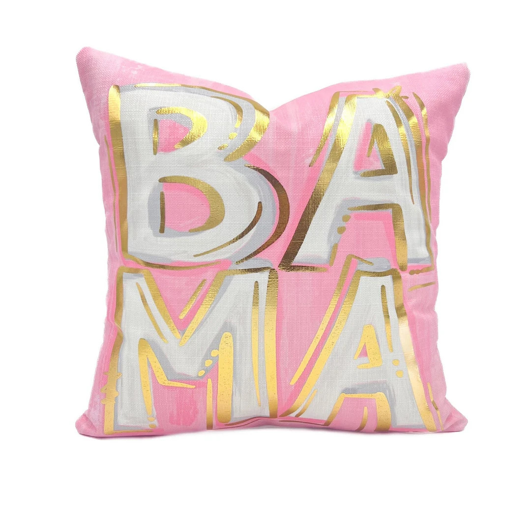 Light Pink BAMA Pillow || Gold Foil Pillow || Alabama Pillow - 1180 | Etsy (US)