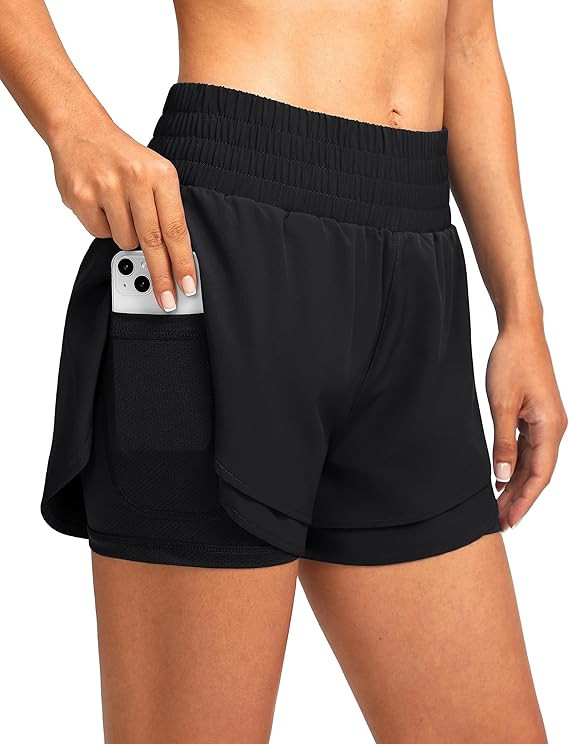 Soothfeel Women's 2 in 1 Running Shorts High Waisted Athletic Shorts Exercise Gym Workout Shorts ... | Amazon (US)