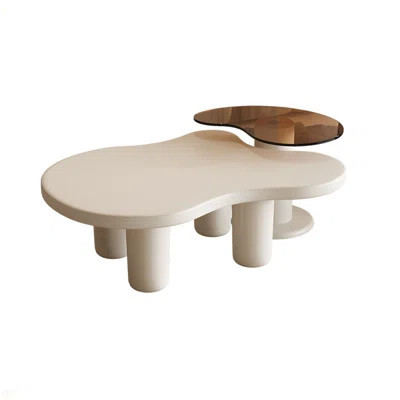 Modern Nesting Coffee Tables Set Of 2, 2 In 1 Irregular Coffee Table With Glass Top End Table For Living Room | Wayfair North America