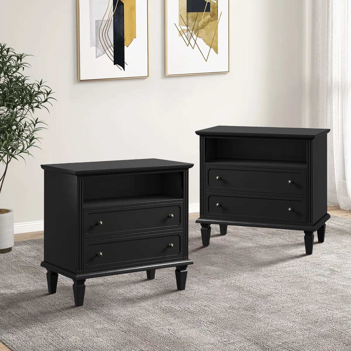 Amberlyn 28.2''W Traditional 2-Drawer Nightstand with Charging Station and Solid Wood Legs and Op... | Wayfair North America