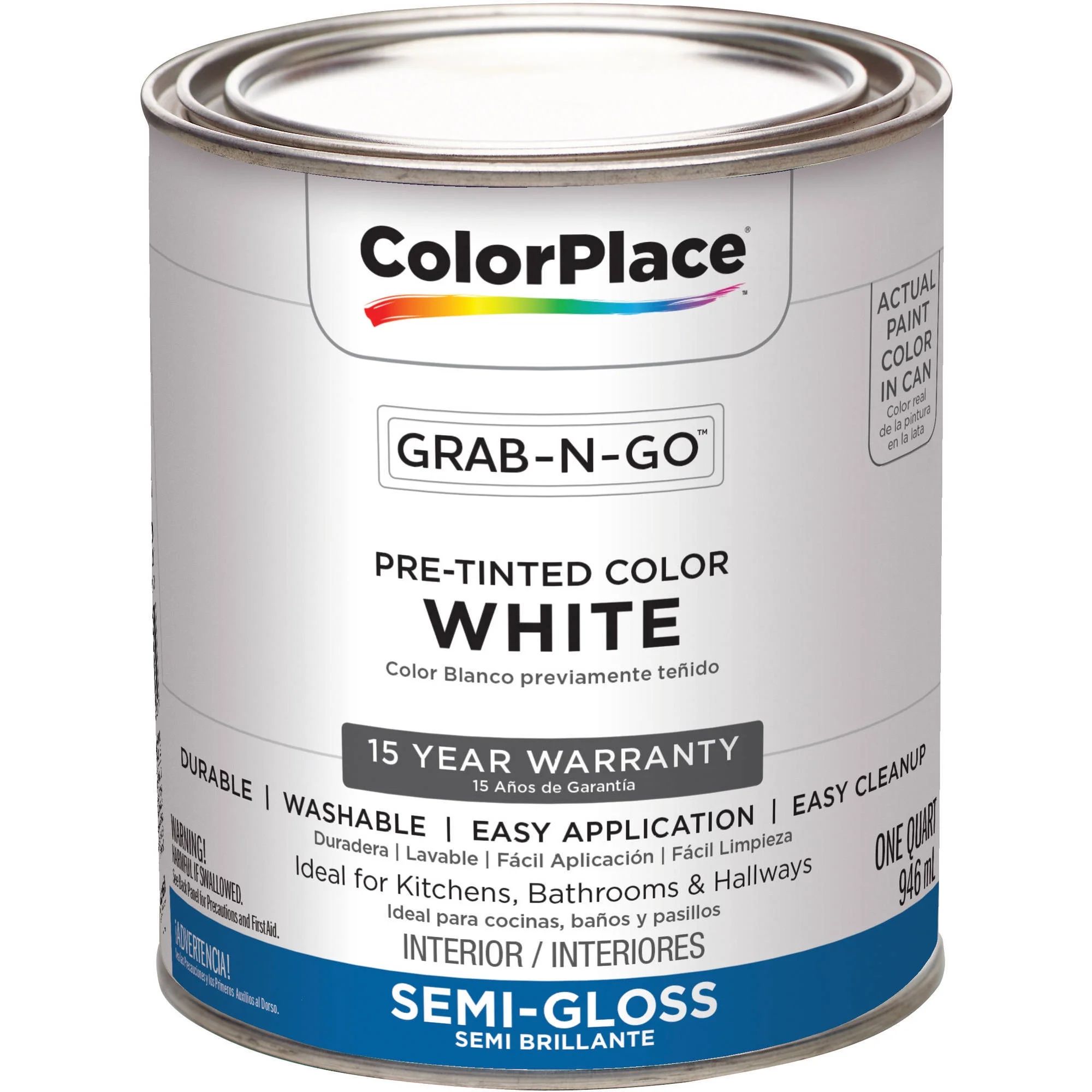 ColorPlace Pre Mixed Ready To Use, Interior Paint, White, Semi-Gloss Finish, 1 Quart | Walmart (US)